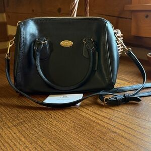 Coach Black crossgrain Leather Mini Bennett Satchel Crossbody Bag Gold Accents